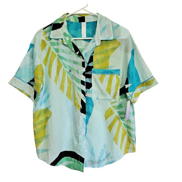 Stars Above Button Up Sleep Shirt Lightweight Green Floral Womens Size Small NEW - Picture 1 of 4
